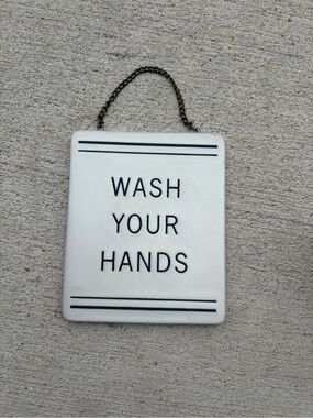 Classic White 'Wash Your Hands' Ceramic Vanity Sign